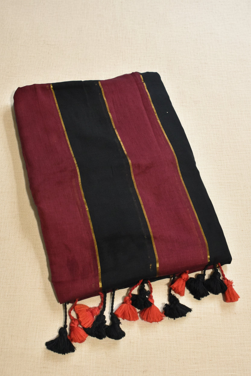 Red & Black Striped Mul Cotton Saree