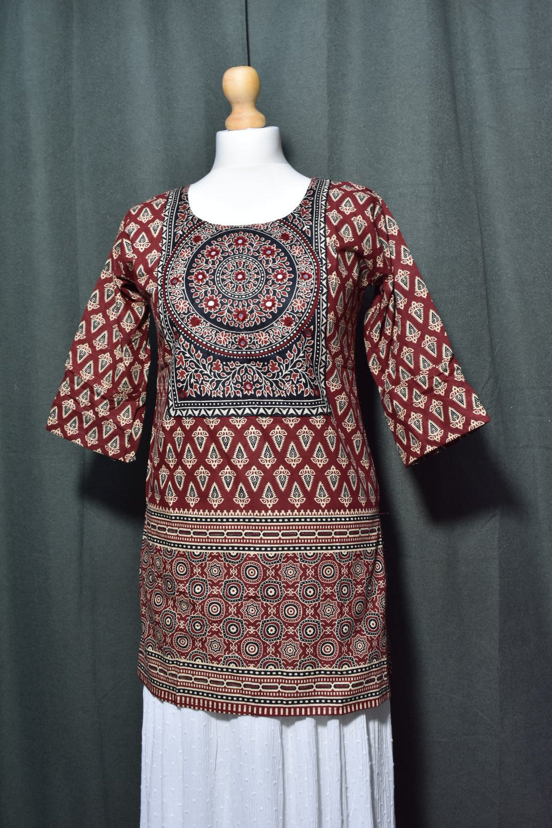 Mirror Work Red Kurti Top