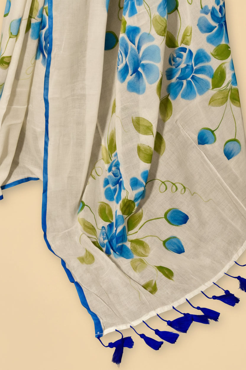 Blue Floral Mul Cotton Saree