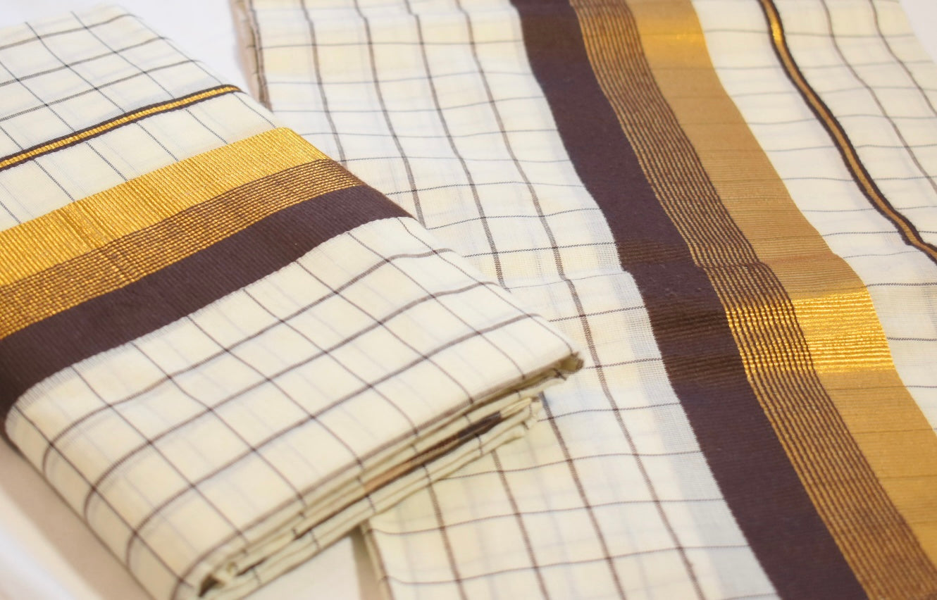 Checkered Brown Set Mundu