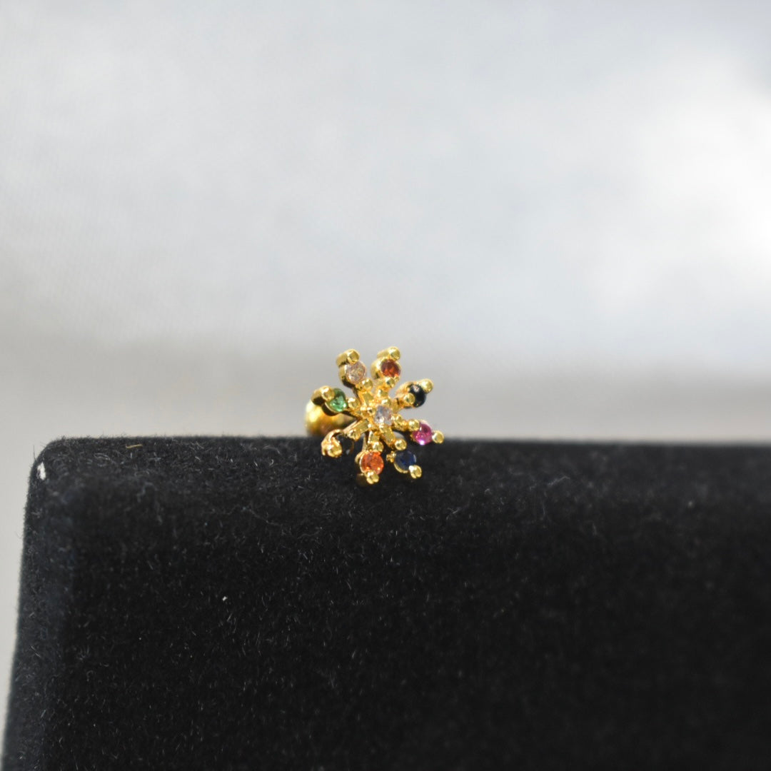 Multi Colour Flower Nose Pin