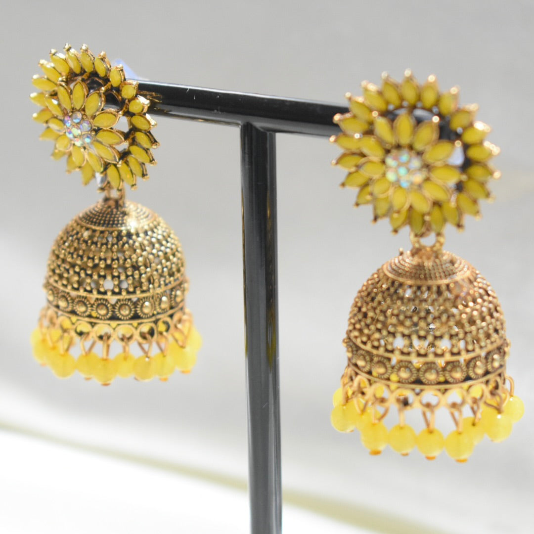 Yellow Large Flower Jhumka