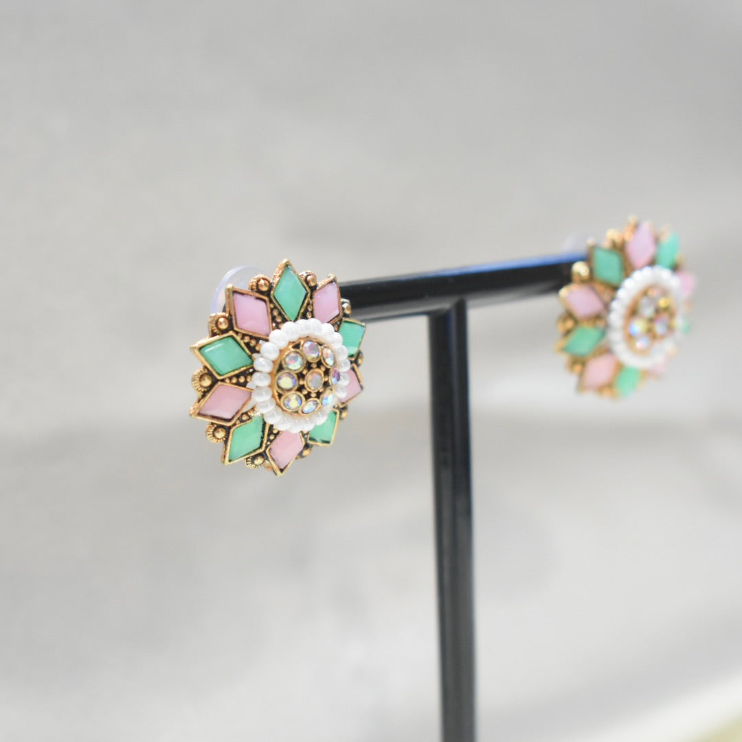 Pink and Mint Round Stud