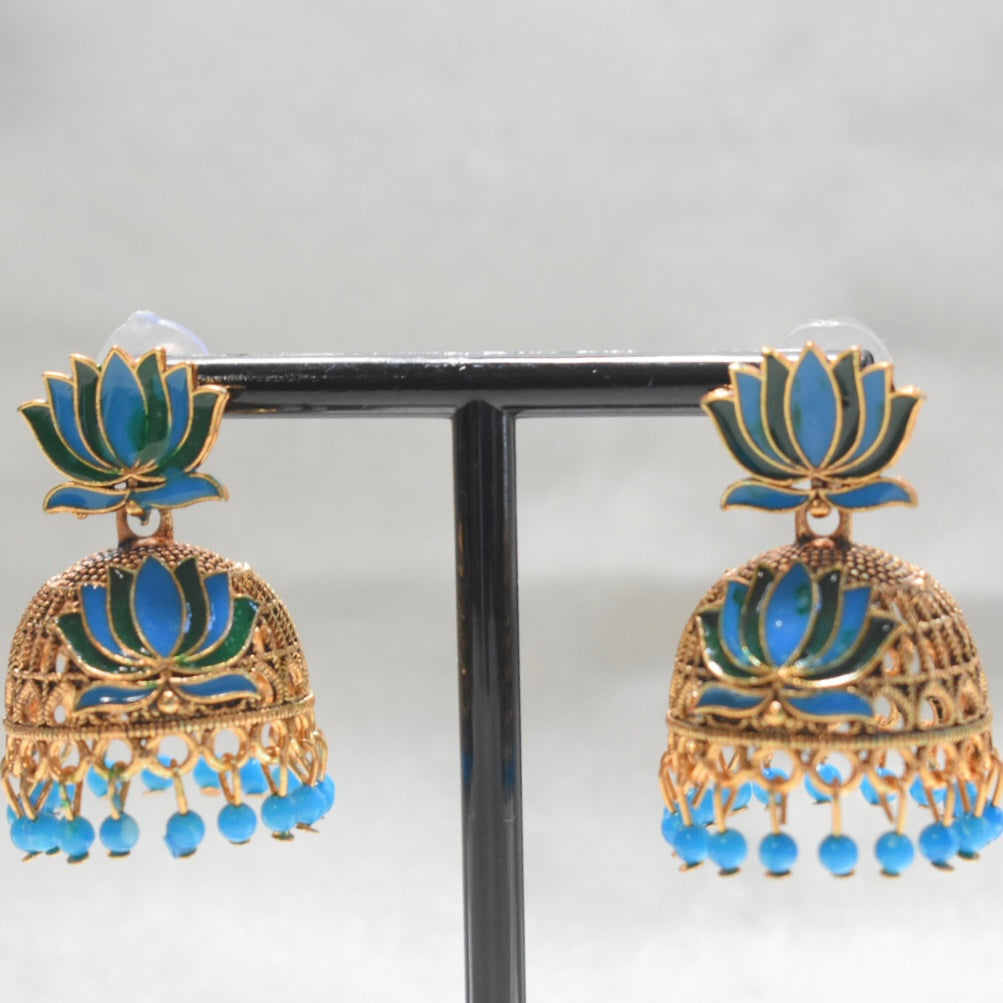 Blue and Green Lotus Jhumka