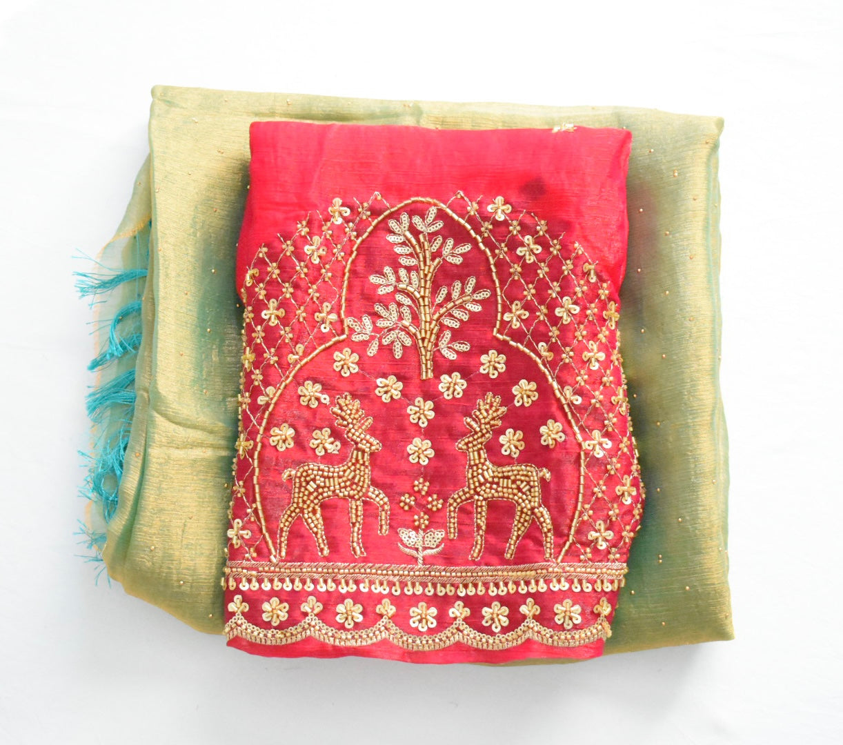 Soft Space Silk Saree with Contrast Red Blouse