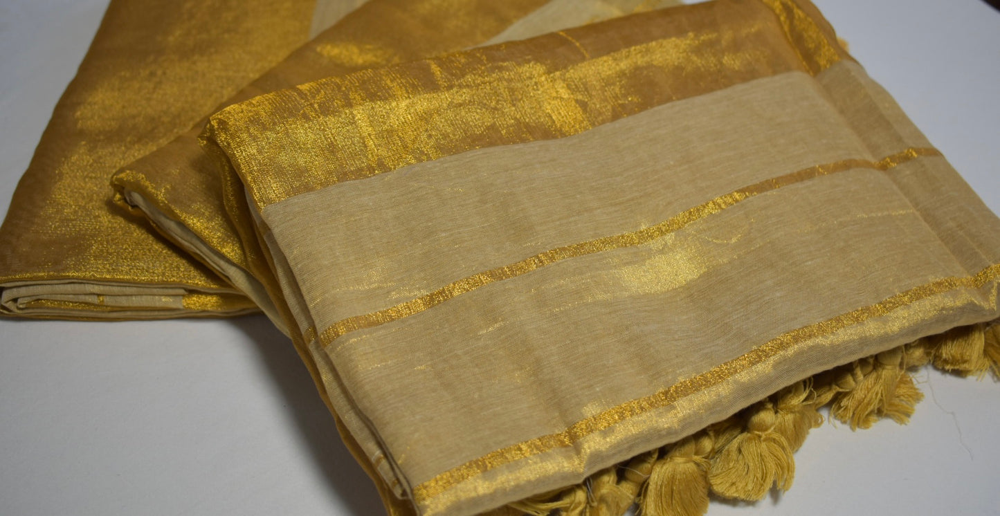 Sarangi Golden Mul Tissue Saree