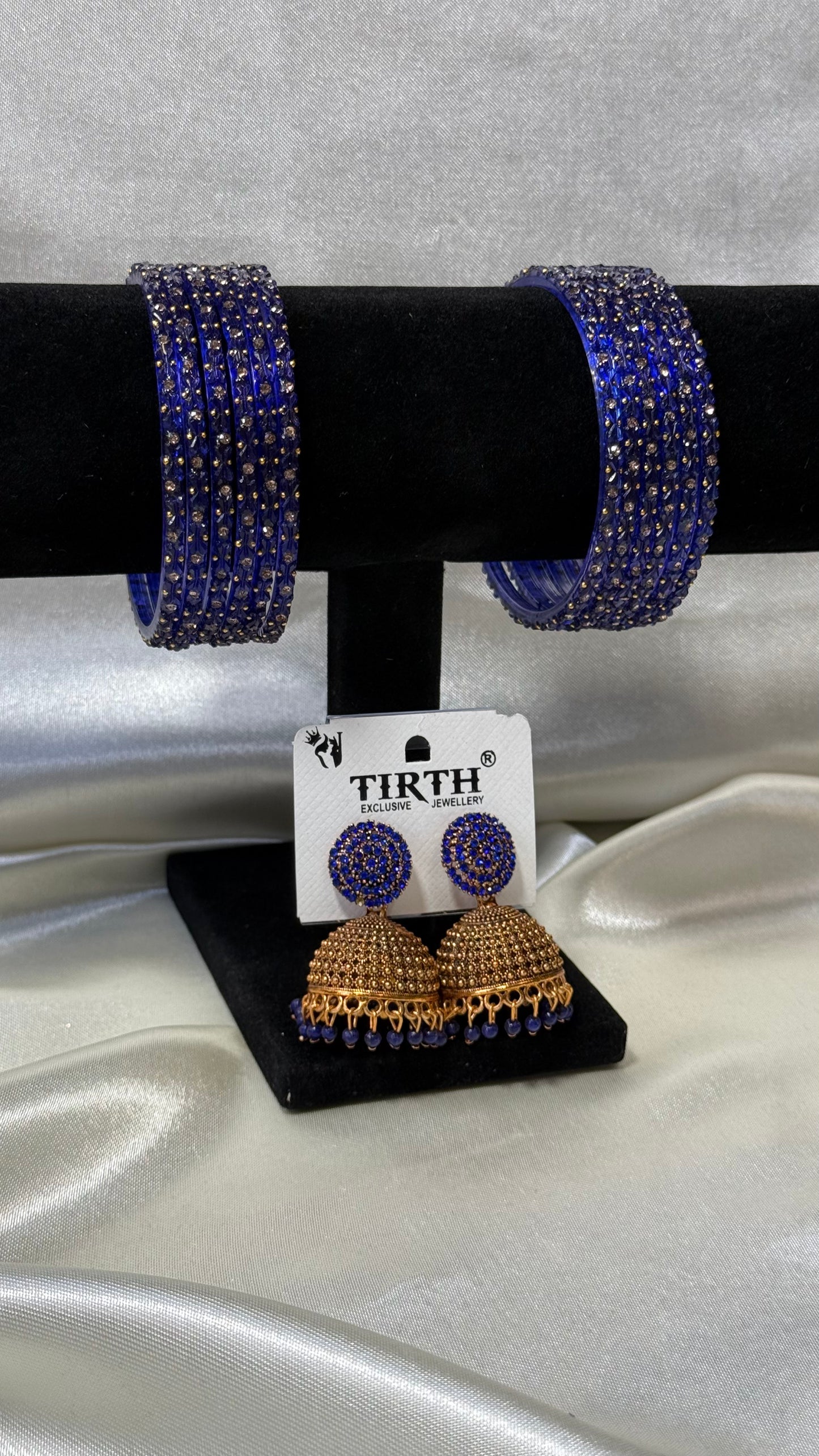 Blue Glass Bangle and Matching Jhumka Set