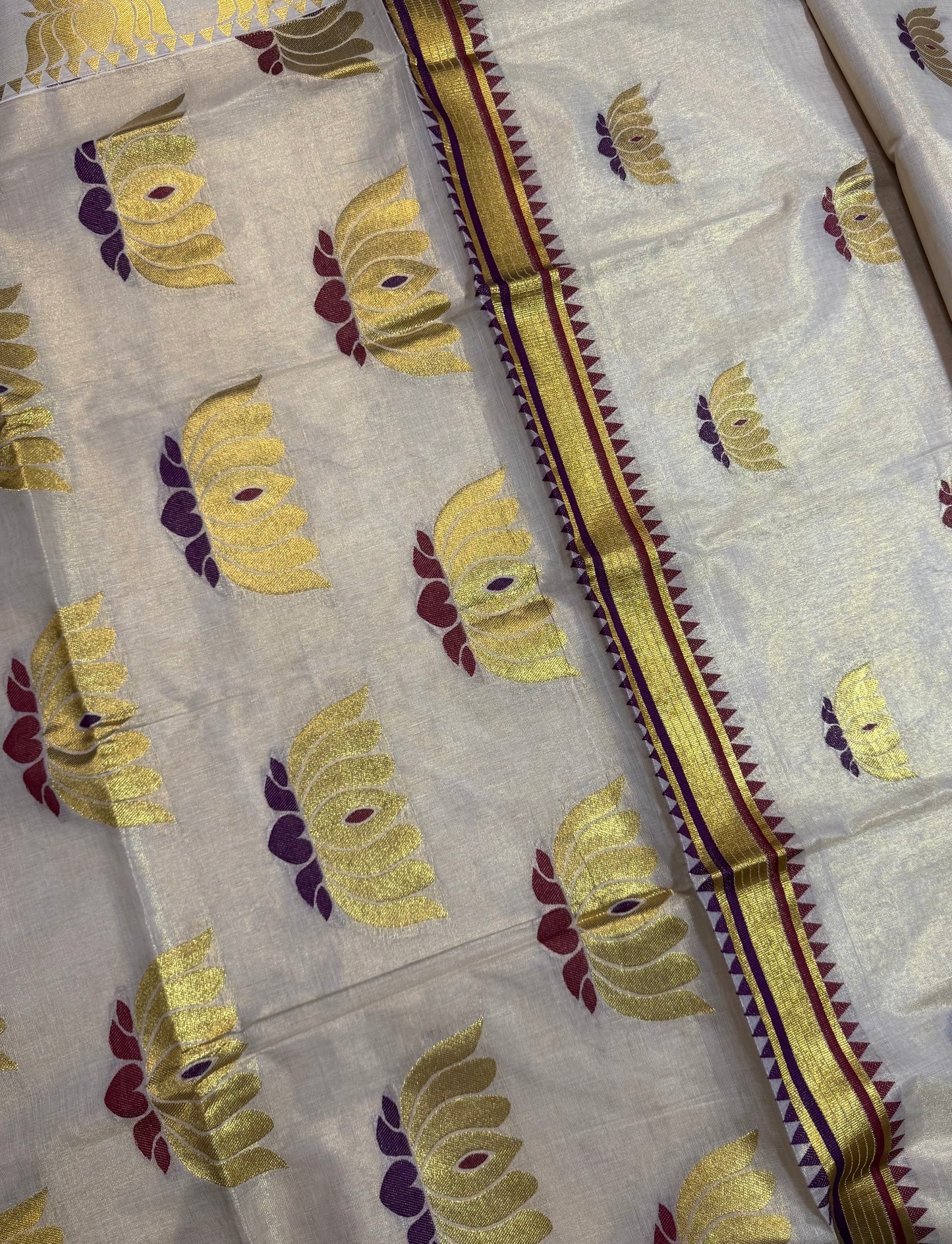 Burgundy & Gold Lotus Motif Tissue Set Saree