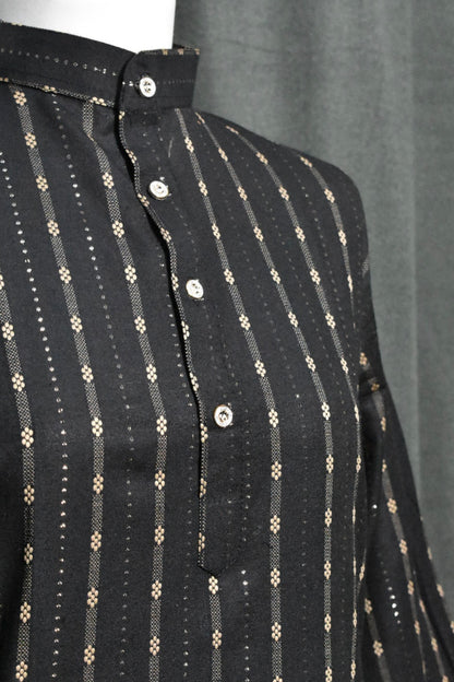Black Men’s Cotton Jacquard Kurta Set