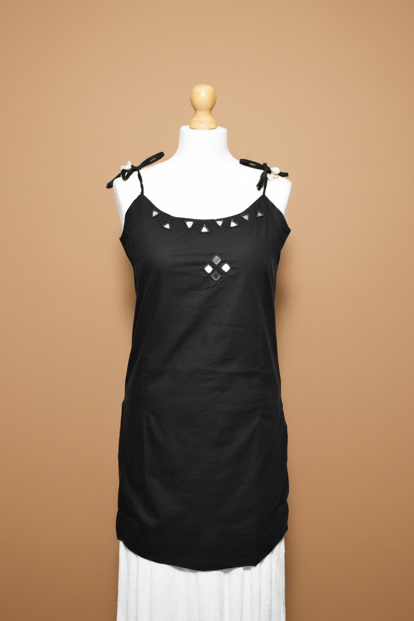 Black Mirror Work Long Kurti with Shell Strap