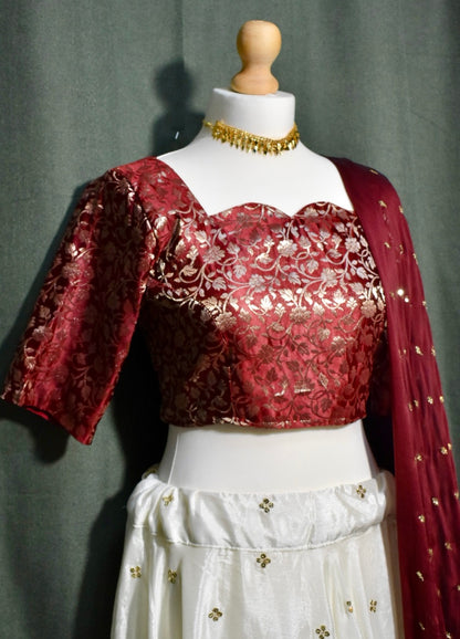Elegant Red Blouse & White Skirt Lehenga Set