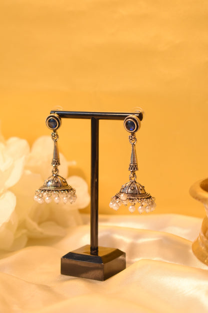 Silver Dangle Jhumka with Blue Stone