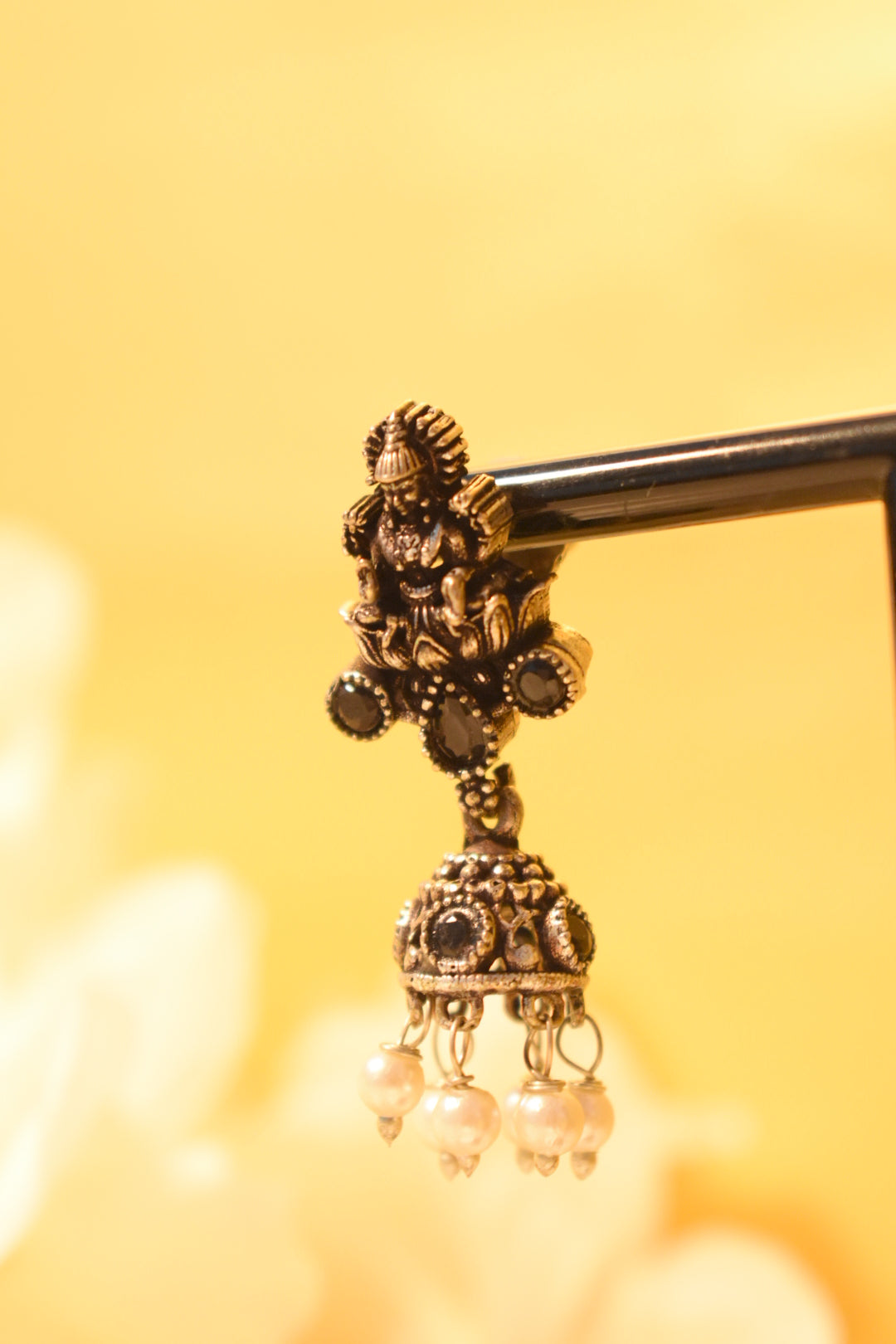 Lakshmi Black Silver Earrings