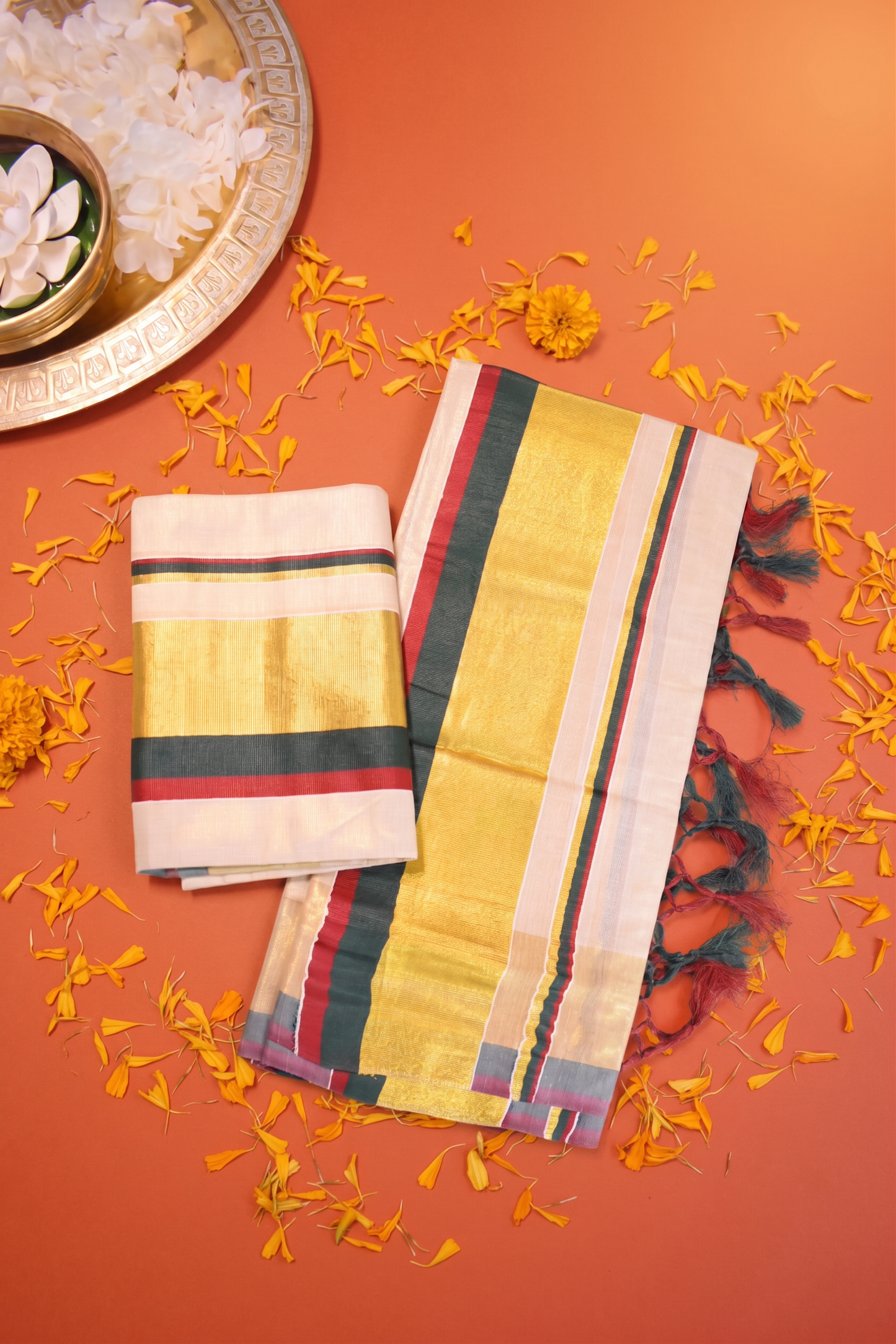 Green, Gold & Red Set Mundu