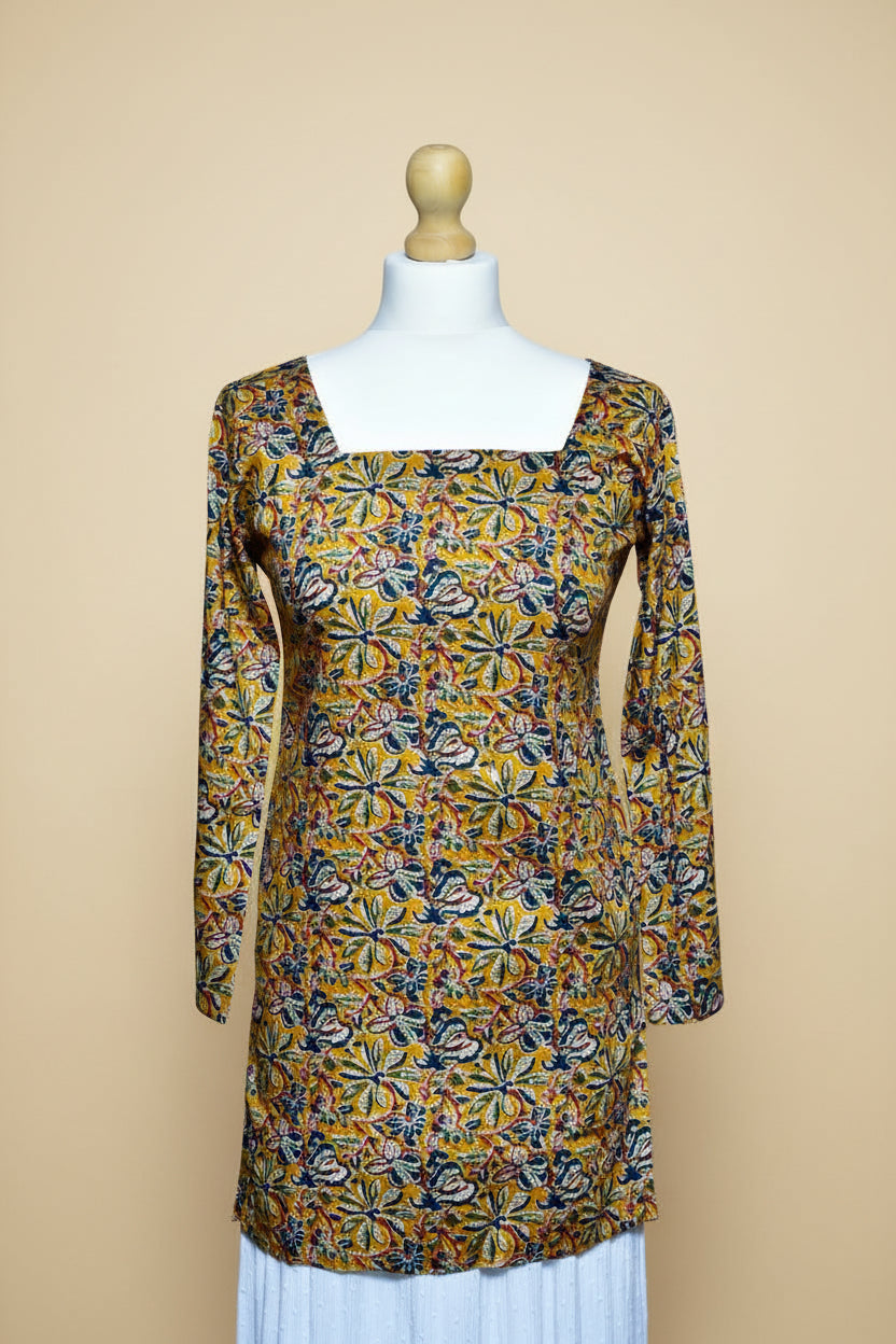 Yellow Long Sleeve Square Neck Corset Top