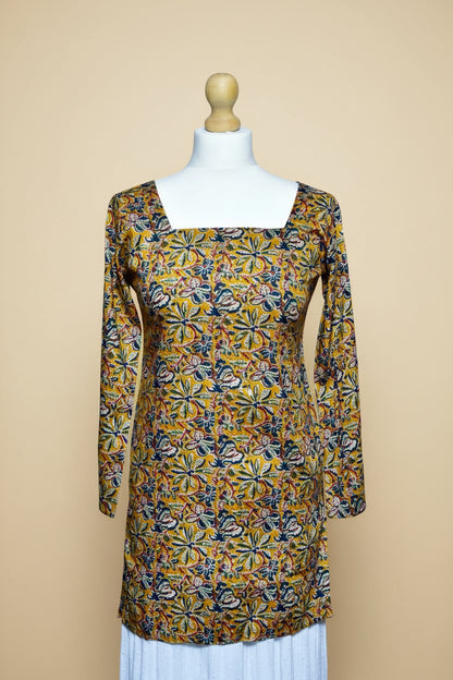 Yellow Long Sleeve Square Neck Corset Top