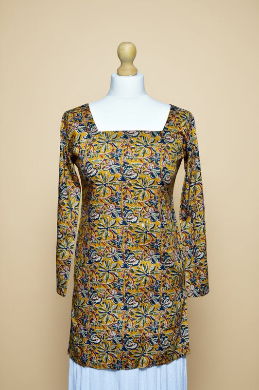 Yellow Long Sleeve Square Neck Corset Top