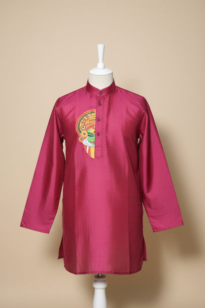Pink Kathakali Print Onam Kurta Set