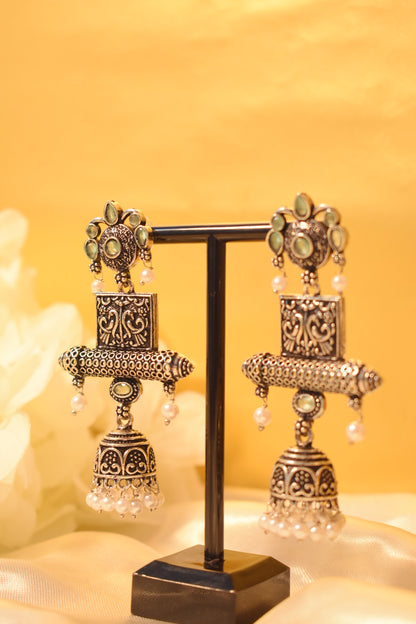 Silver Dangle Earrings with Stone Work