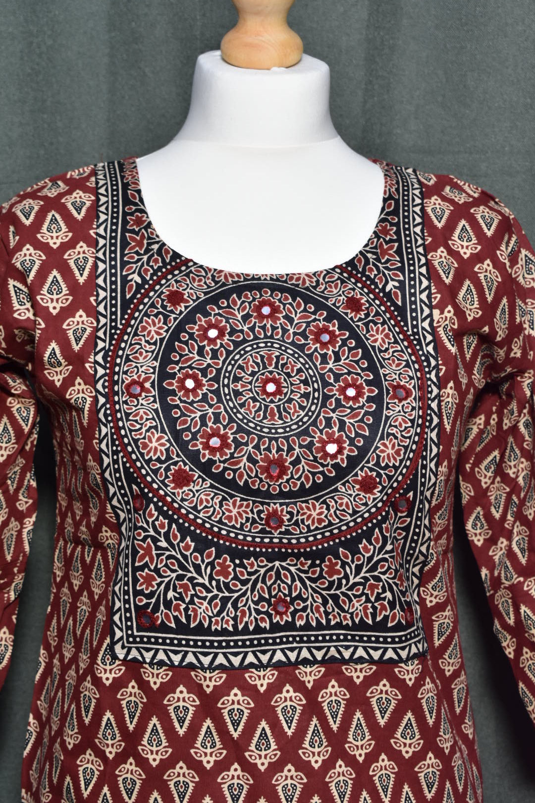 Mirror Work Red Kurti Top