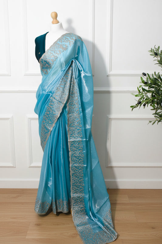 Blue Jimmy Choo Saree with Swarovski Jarkan Work
