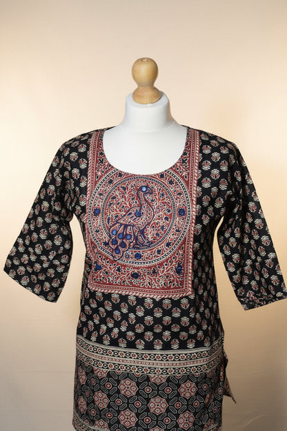 Peacock Black Kurti Top