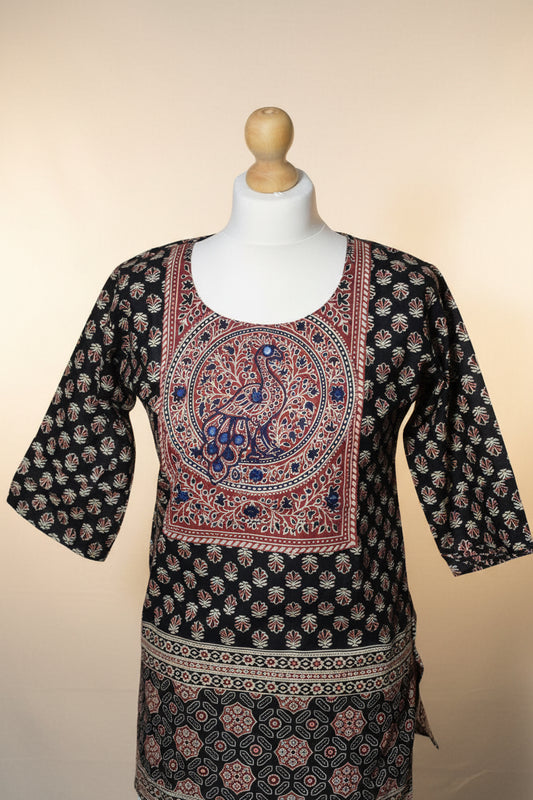 Peacock Black Kurti Top