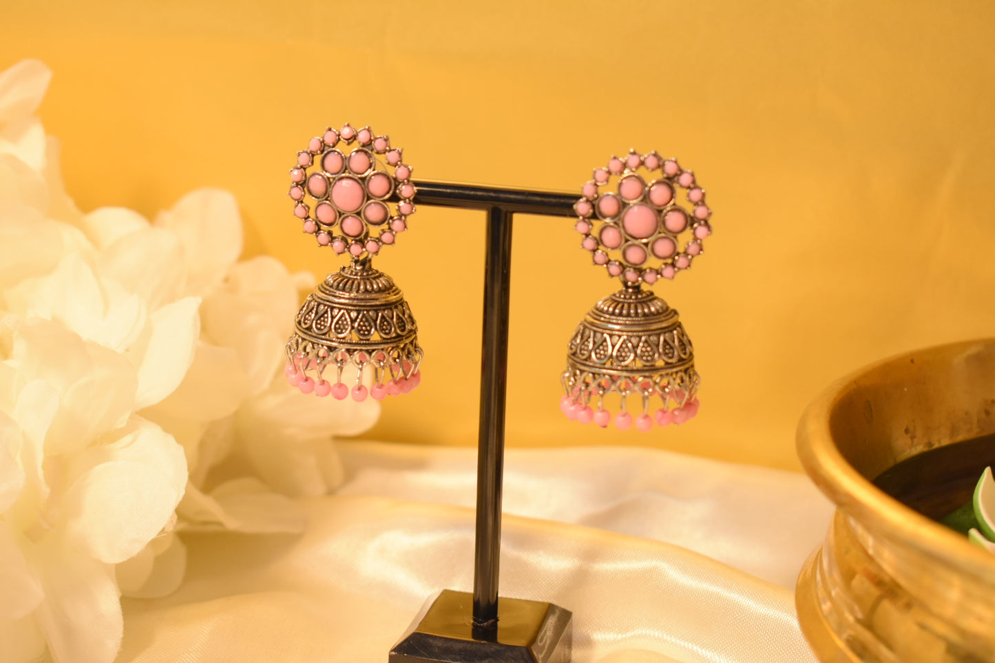 Pink and Silver Jhumka