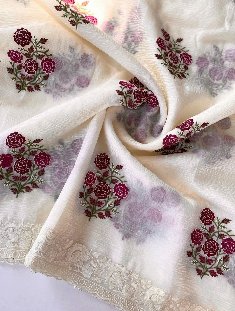 Premium Pure Crush Georgette Chiffon Saree