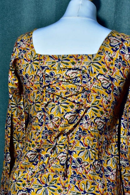 Yellow Long Sleeve Square Neck Corset Top