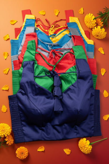 Stretchable Readymade Blouse with a tie-back design.