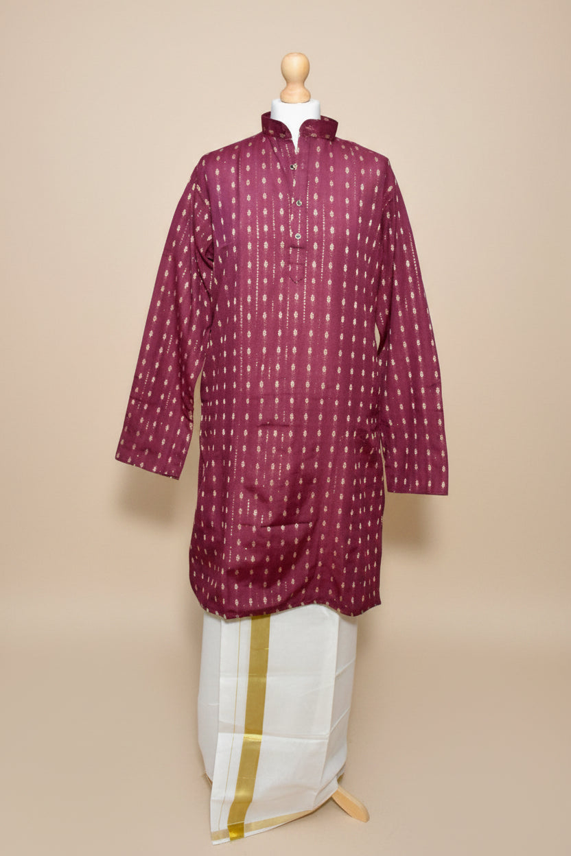 Red Men’s Cotton Jacquard Kurta Se