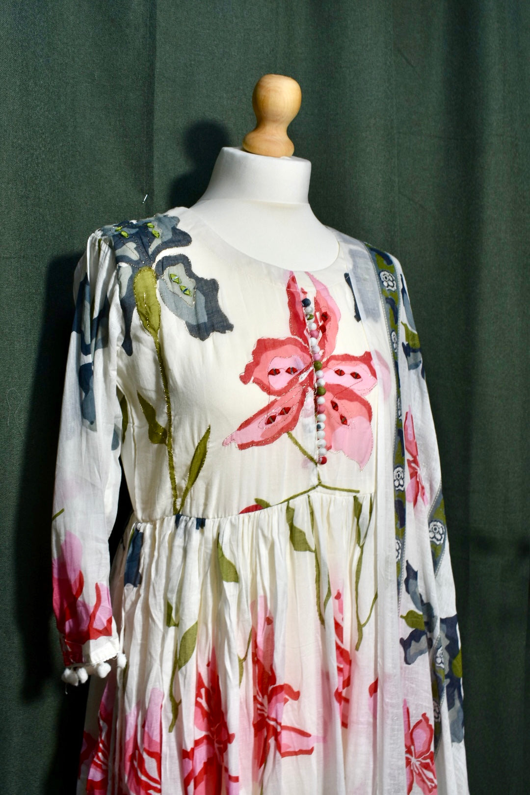 Elegant Mul Cotton Embroidered Dress with Shawl