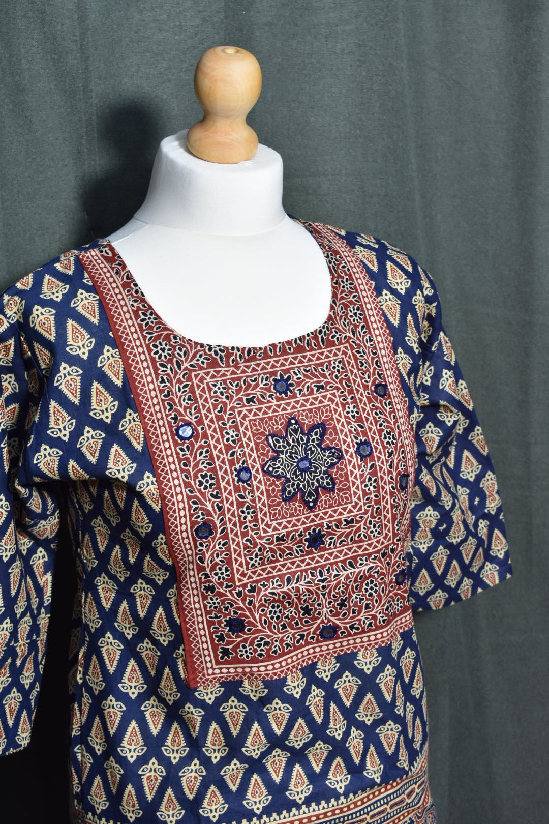 Mirror Work Blue Kurti Top