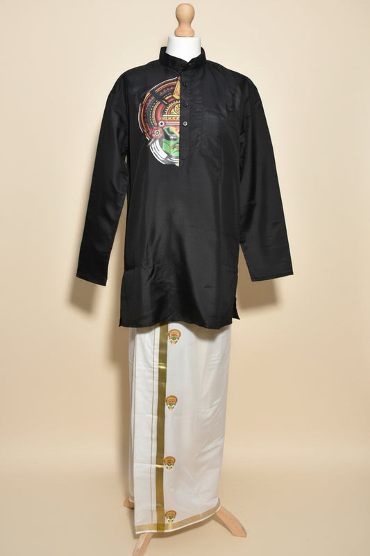 Black Kathakali Print Onam Kurta Set