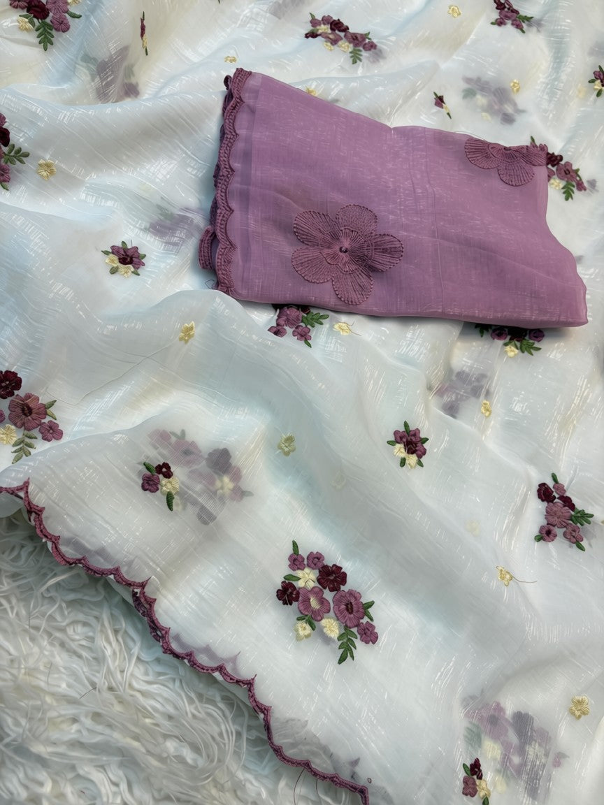 White Partywear Crunchy Fabric Saree