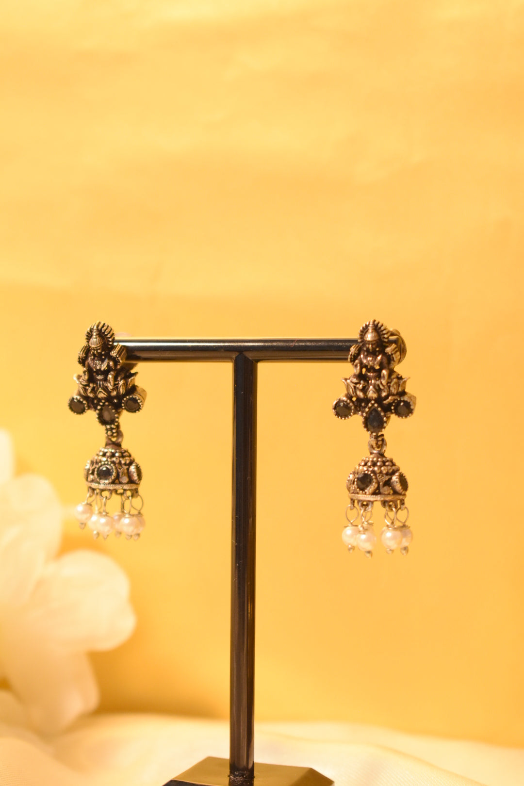 Lakshmi Black Silver Earrings