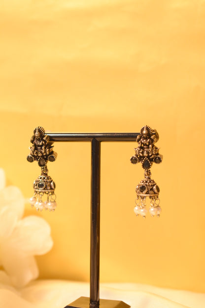 Lakshmi Black Silver Earrings