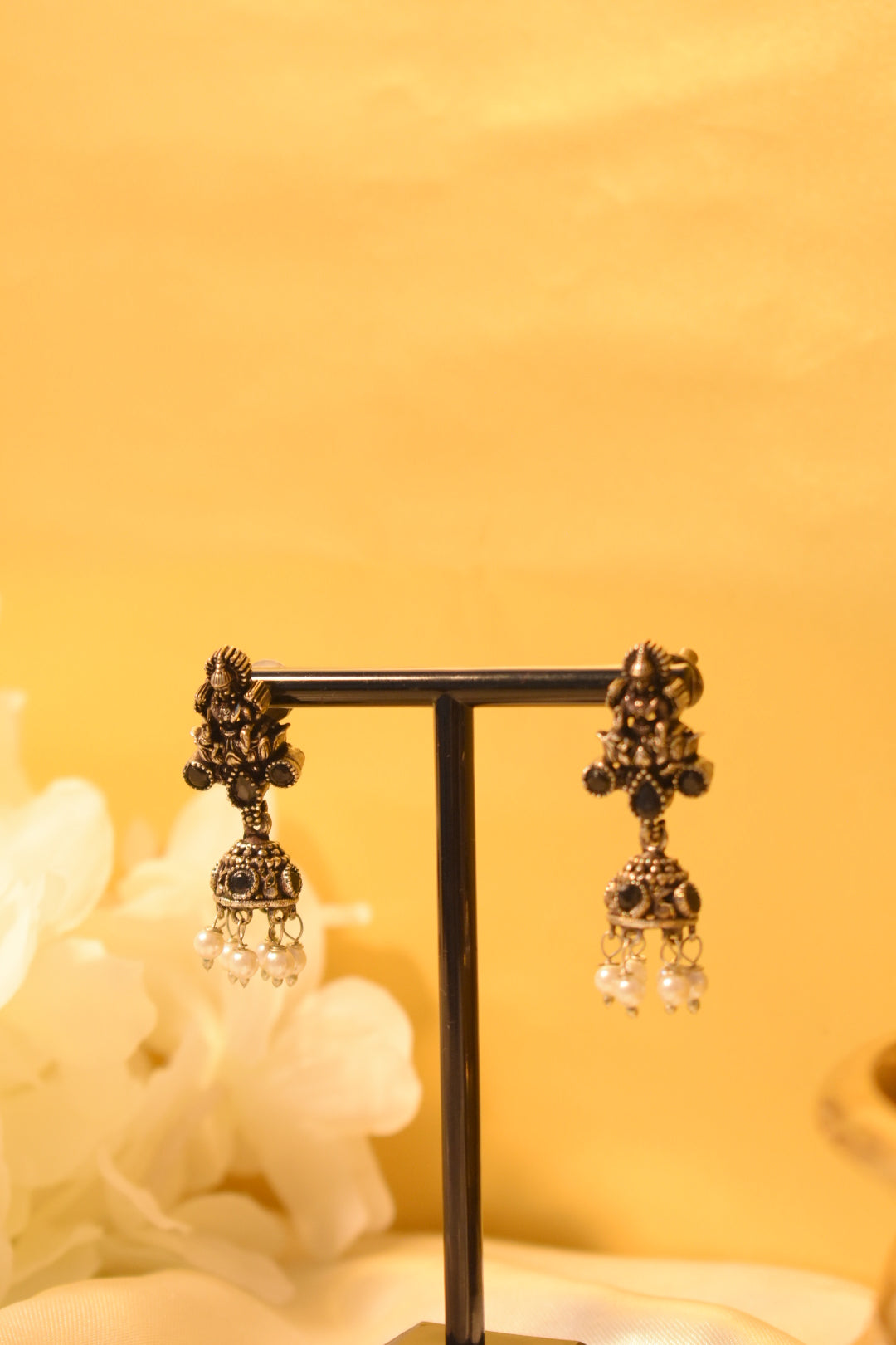 Lakshmi Black Silver Earrings