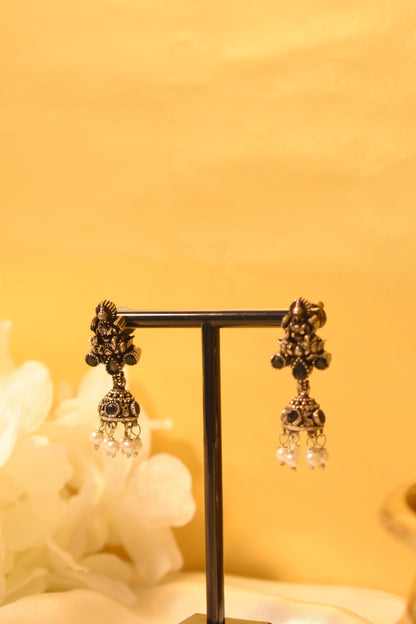 Lakshmi Black Silver Earrings