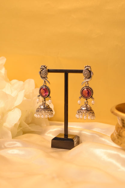 Peacock Silver-Tone Dangle Earrings with Purple Stone