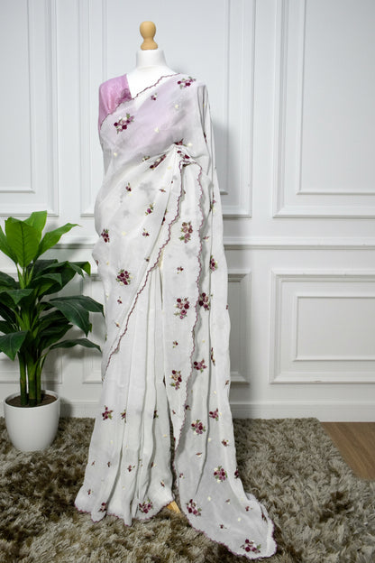 White Partywear Crunchy Fabric Saree