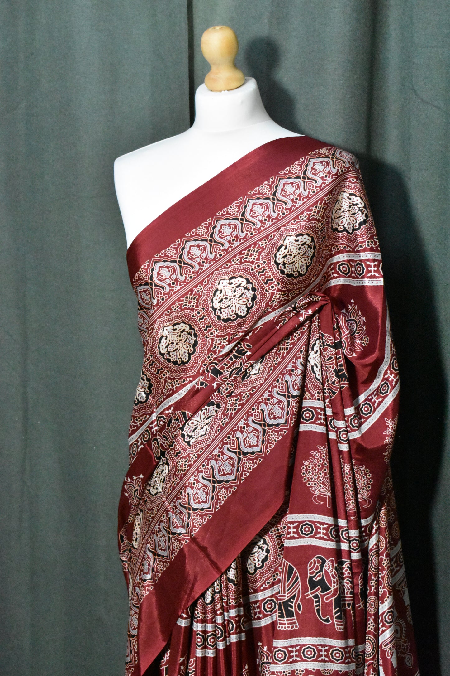 Red New Ajrakh Gajji Crepe Silk Saree