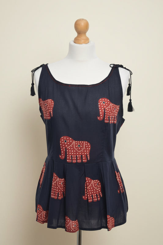 Red Elephant Print Peplum Top