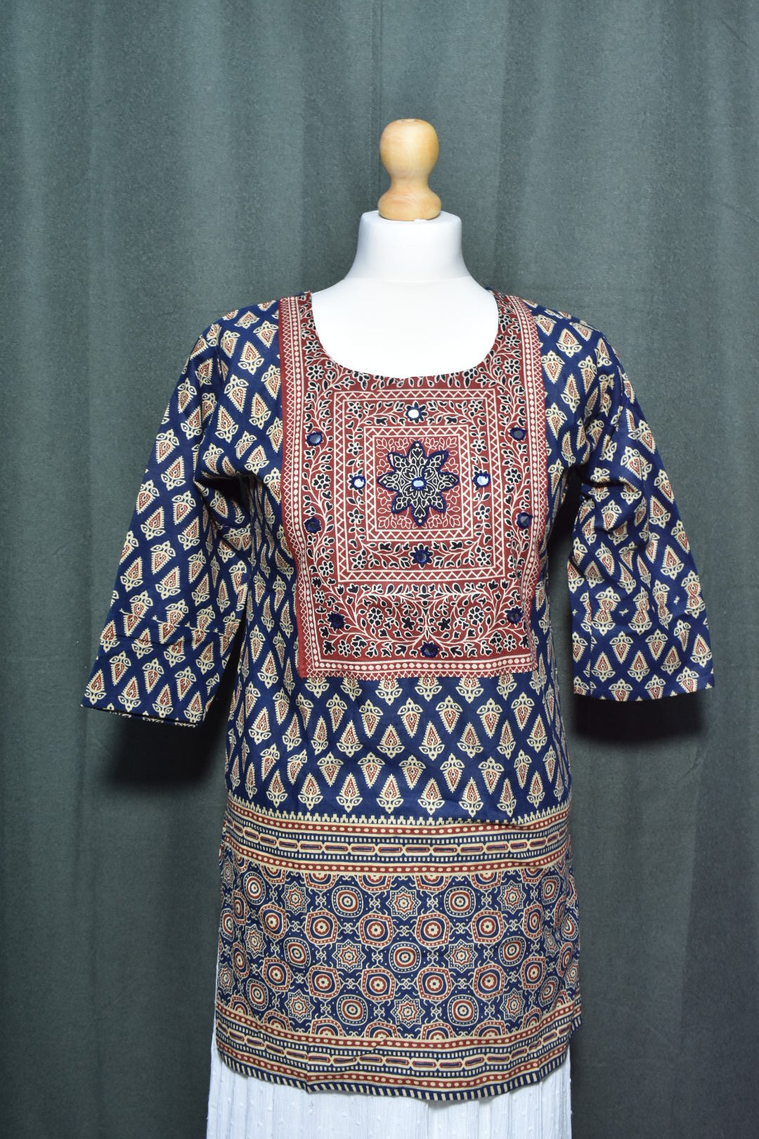 Mirror Work Blue Kurti Top