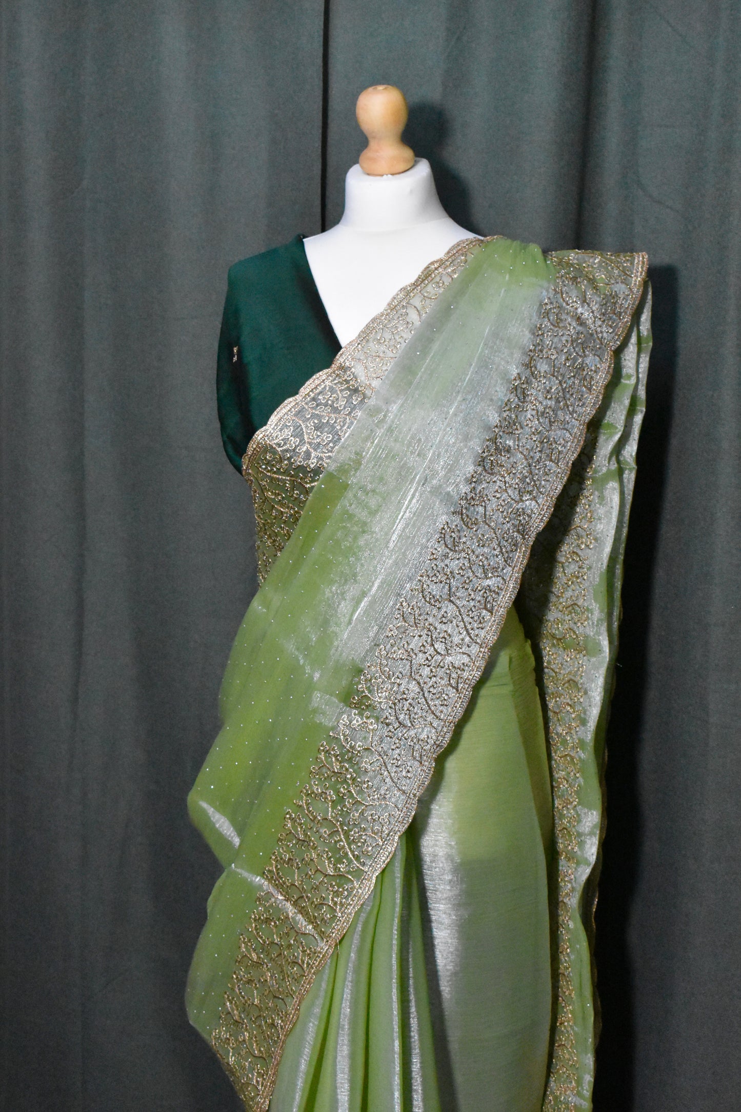 Green Jimmy Choo Saree with Swarovski Jarkan Work