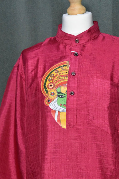 Pink Kathakali Print Onam Kurta Set