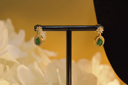 Emerald Colour Stone and Diamond  Necklace Set