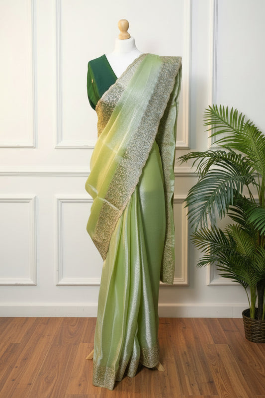 Green Jimmy Choo Saree with Swarovski Jarkan Work