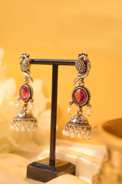 Peacock Silver-Tone Dangle Earrings with Purple Stone
